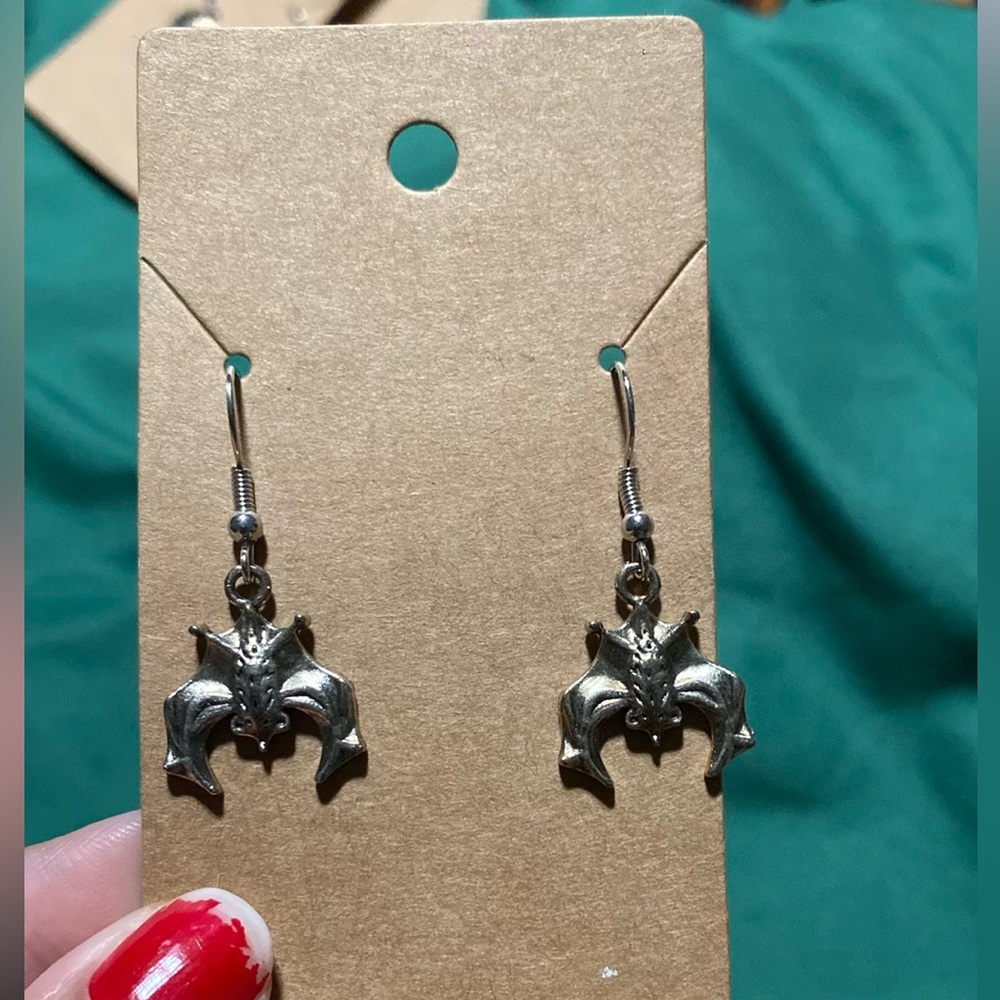 Halloween Bat Earrings Silver Alternative